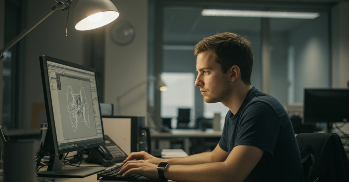 cadista trabalhando com software CAD